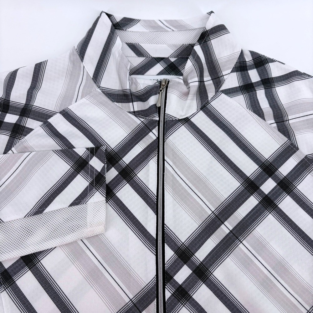 Pebble‎ Beach Womens Dry-Luxe Performance Plaid Quarter Zip White Black XL
